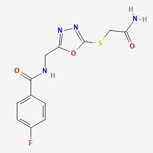molecular formula C12H11FN4O3S B2864241 N-[[5-(2-氨基-2-氧代乙基)硫代-1,3,4-恶二唑-2-基]甲基]-4-氟苯甲酰胺 CAS No. 903345-81-3