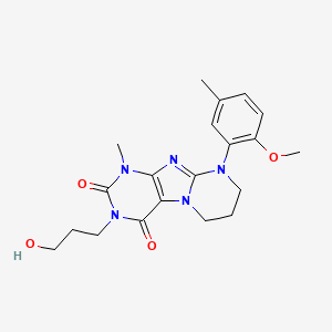 molecular formula C20H25N5O4 B2864275 3-(3-hydroxypropyl)-9-(2-methoxy-5-methylphenyl)-1-methyl-7,8-dihydro-6H-purino[7,8-a]pyrimidine-2,4-dione CAS No. 922460-73-9