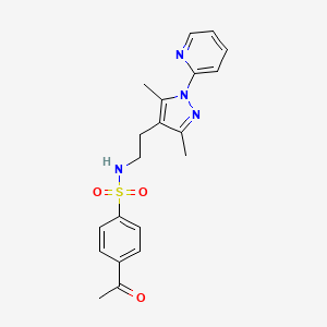 molecular formula C20H22N4O3S B2864317 4-乙酰基-N-(2-(3,5-二甲基-1-(吡啶-2-基)-1H-吡唑-4-基)乙基)苯磺酰胺 CAS No. 2034620-42-1