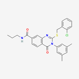 molecular formula C27H26ClN3O2S B2864344 2-((2-chlorobenzyl)thio)-3-(3,5-dimethylphenyl)-4-oxo-N-propyl-3,4-dihydroquinazoline-7-carboxamide CAS No. 1115297-88-5