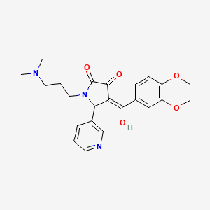 molecular formula C23H25N3O5 B2864353 4-(2,3-dihydrobenzo[b][1,4]dioxine-6-carbonyl)-1-(3-(dimethylamino)propyl)-3-hydroxy-5-(pyridin-3-yl)-1H-pyrrol-2(5H)-one CAS No. 618405-44-0