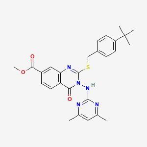 Methyl 2-[(4-tert-butylphenyl)methylsulfanyl]-3-[(4,6-dimethylpyrimidin-2-yl)amino]-4-oxoquinazoline-7-carboxylate