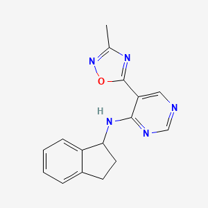 molecular formula C16H15N5O B2864368 N-(2,3-dihydro-1H-inden-1-yl)-5-(3-methyl-1,2,4-oxadiazol-5-yl)pyrimidin-4-amine CAS No. 2034510-33-1