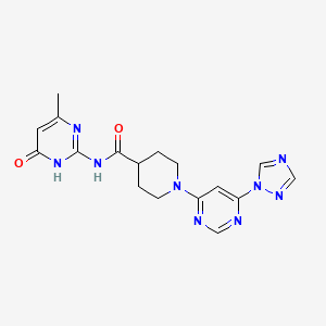 molecular formula C17H19N9O2 B2864374 1-(6-(1H-1,2,4-三唑-1-基)嘧啶-4-基)-N-(4-羟基-6-甲基嘧啶-2-基)哌啶-4-甲酰胺 CAS No. 1797696-04-8