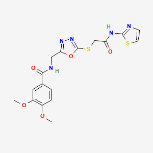 molecular formula C17H17N5O5S2 B2864395 3,4-dimethoxy-N-((5-((2-oxo-2-(thiazol-2-ylamino)ethyl)thio)-1,3,4-oxadiazol-2-yl)methyl)benzamide CAS No. 851862-84-5