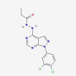 molecular formula C14H12Cl2N6O B2864407 N'-[1-(3,4-dichlorophenyl)-1H-pyrazolo[3,4-d]pyrimidin-4-yl]propanehydrazide CAS No. 881083-32-5