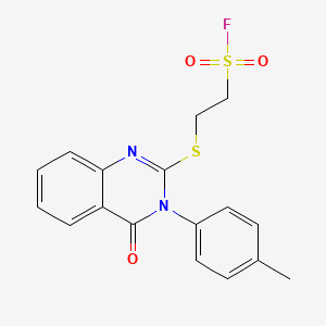molecular formula C17H15FN2O3S2 B2864410 2-[3-(4-Methylphenyl)-4-oxoquinazolin-2-yl]sulfanylethanesulfonyl fluoride CAS No. 733796-84-4