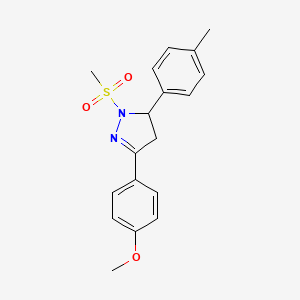molecular formula C18H20N2O3S B2864421 3-(4-methoxyphenyl)-1-(methylsulfonyl)-5-(p-tolyl)-4,5-dihydro-1H-pyrazole CAS No. 384349-48-8