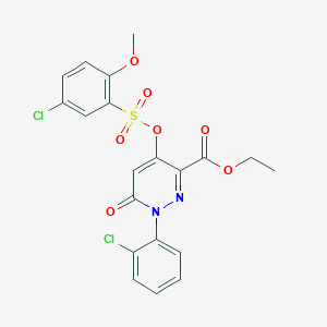 molecular formula C20H16Cl2N2O7S B2864426 Ethyl 4-(((5-chloro-2-methoxyphenyl)sulfonyl)oxy)-1-(2-chlorophenyl)-6-oxo-1,6-dihydropyridazine-3-carboxylate CAS No. 899728-65-5