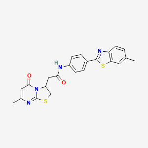molecular formula C23H20N4O2S2 B2864430 2-(7-甲基-5-氧代-3,5-二氢-2H-噻唑并[3,2-a]嘧啶-3-基)-N-(4-(6-甲基苯并[d]噻唑-2-基)苯基)乙酰胺 CAS No. 946264-18-2