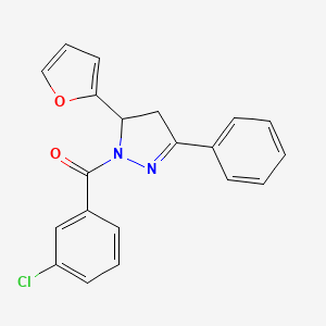 (3-Chlorophenyl)-[3-(furan-2-yl)-5-phenyl-3,4-dihydropyrazol-2-yl]methanone