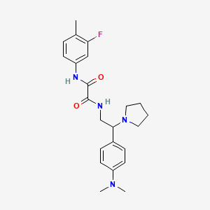 molecular formula C23H29FN4O2 B2864479 N1-(2-(4-(二甲氨基)苯基)-2-(吡咯烷-1-基)乙基)-N2-(3-氟-4-甲基苯基)草酰胺 CAS No. 900005-90-5