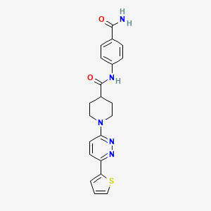 molecular formula C21H21N5O2S B2864501 N-(4-carbamoylphenyl)-1-(6-(thiophen-2-yl)pyridazin-3-yl)piperidine-4-carboxamide CAS No. 1105233-31-5