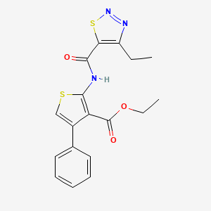 molecular formula C18H17N3O3S2 B2864507 Ethyl 2-[(4-ethylthiadiazole-5-carbonyl)amino]-4-phenylthiophene-3-carboxylate CAS No. 899975-73-6