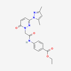 molecular formula C20H21N5O4 B2864510 ethyl 4-(2-(3-(3,5-dimethyl-1H-pyrazol-1-yl)-6-oxopyridazin-1(6H)-yl)acetamido)benzoate CAS No. 1219570-19-0