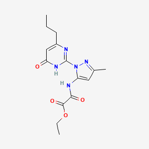 molecular formula C15H19N5O4 B2864544 ethyl 2-((3-methyl-1-(6-oxo-4-propyl-1,6-dihydropyrimidin-2-yl)-1H-pyrazol-5-yl)amino)-2-oxoacetate CAS No. 1004254-07-2