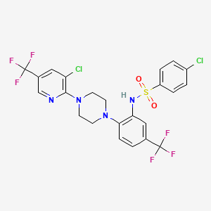 molecular formula C23H18Cl2F6N4O2S B2864572 4-chloro-N-[2-{4-[3-chloro-5-(trifluoromethyl)-2-pyridinyl]piperazino}-5-(trifluoromethyl)phenyl]benzenesulfonamide CAS No. 338773-06-1