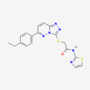 molecular formula C18H16N6OS2 B2864596 2-((6-(4-ethylphenyl)-[1,2,4]triazolo[4,3-b]pyridazin-3-yl)thio)-N-(thiazol-2-yl)acetamide CAS No. 894050-47-6