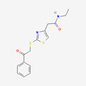 molecular formula C15H16N2O2S2 B2864606 N-乙基-2-(2-((2-氧代-2-苯乙基)硫代)噻唑-4-基)乙酰胺 CAS No. 1021113-67-6