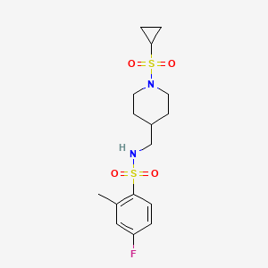 molecular formula C16H23FN2O4S2 B2864644 N-((1-(cyclopropylsulfonyl)piperidin-4-yl)methyl)-4-fluoro-2-methylbenzenesulfonamide CAS No. 1234860-96-8