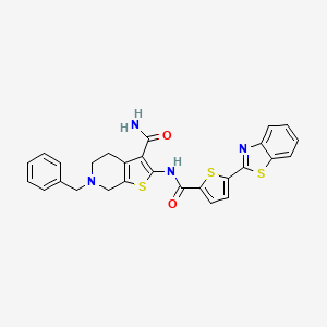 molecular formula C27H22N4O2S3 B2864645 2-(5-(苯并[d]噻唑-2-基)噻吩-2-甲酰胺基)-6-苄基-4,5,6,7-四氢噻吩并[2,3-c]吡啶-3-甲酰胺 CAS No. 864939-14-0