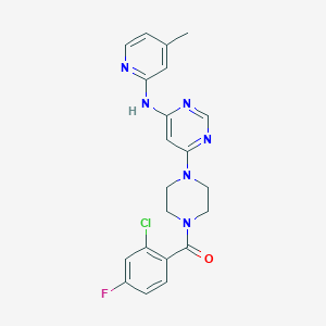 molecular formula C21H20ClFN6O B2864646 (2-Chloro-4-fluorophenyl)(4-(6-((4-methylpyridin-2-yl)amino)pyrimidin-4-yl)piperazin-1-yl)methanone CAS No. 1428356-45-9