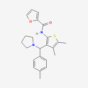 molecular formula C23H26N2O2S B2864664 N-{4,5-dimethyl-3-[(4-methylphenyl)(pyrrolidin-1-yl)methyl]thiophen-2-yl}furan-2-carboxamide CAS No. 622800-67-3
