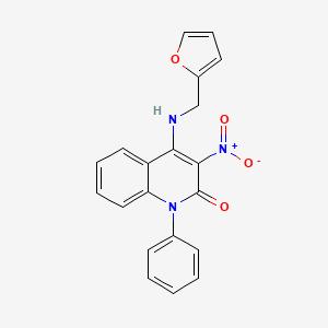 molecular formula C20H15N3O4 B2864682 4-((furan-2-ylmethyl)amino)-3-nitro-1-phenylquinolin-2(1H)-one CAS No. 677322-09-7