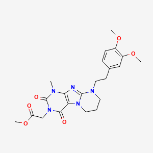 molecular formula C22H27N5O6 B2864687 methyl 2-[9-[2-(3,4-dimethoxyphenyl)ethyl]-1-methyl-2,4-dioxo-7,8-dihydro-6H-purino[7,8-a]pyrimidin-3-yl]acetate CAS No. 893958-91-3