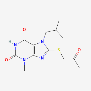 molecular formula C13H18N4O3S B2864700 7-isobutyl-3-methyl-8-((2-oxopropyl)thio)-1H-purine-2,6(3H,7H)-dione CAS No. 941874-34-6