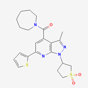 molecular formula C22H26N4O3S2 B2864724 azepan-1-yl(1-(1,1-dioxidotetrahydrothiophen-3-yl)-3-methyl-6-(thiophen-2-yl)-1H-pyrazolo[3,4-b]pyridin-4-yl)methanone CAS No. 1021089-93-9