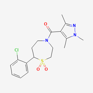 molecular formula C18H22ClN3O3S B2864757 (7-(2-氯苯基)-1,1-二氧化-1,4-噻吩-4-基)(1,3,5-三甲基-1H-吡唑-4-基)甲酮 CAS No. 2195953-39-8