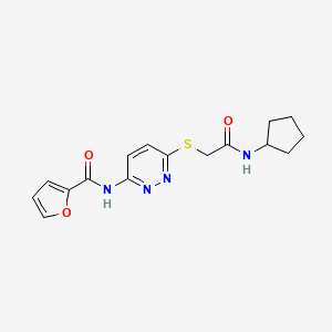 molecular formula C16H18N4O3S B2864772 N-(6-((2-(cyclopentylamino)-2-oxoethyl)thio)pyridazin-3-yl)furan-2-carboxamide CAS No. 1021136-01-5