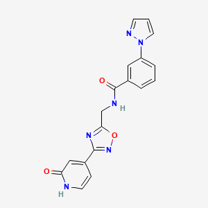 molecular formula C18H14N6O3 B2864794 N-((3-(2-氧代-1,2-二氢吡啶-4-基)-1,2,4-恶二唑-5-基)甲基)-3-(1H-吡唑-1-基)苯甲酰胺 CAS No. 2034368-36-8