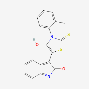 molecular formula C18H12N2O2S2 B2864818 (Z)-5-(2-氧代吲哚啉-3-亚甲基)-2-硫代-3-(邻甲苯基)噻唑烷-4-酮 CAS No. 307525-39-9
