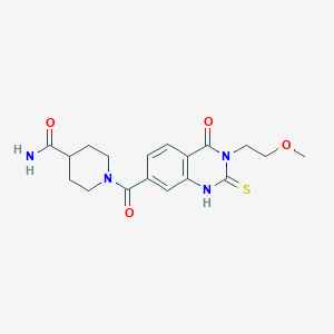 molecular formula C18H22N4O4S B2864831 1-[3-(2-甲氧基乙基)-4-氧代-2-硫代亚甲基-1H-喹唑啉-7-羰基]哌啶-4-甲酰胺 CAS No. 422273-68-5