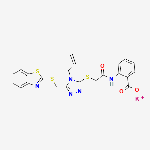 molecular formula C22H18KN5O3S3 B2864833 potassium 2-(2-((4-allyl-5-((benzo[d]thiazol-2-ylthio)methyl)-4H-1,2,4-triazol-3-yl)thio)acetamido)benzoate CAS No. 1023863-07-1