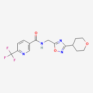 molecular formula C15H15F3N4O3 B2864847 N-((3-(tetrahydro-2H-pyran-4-yl)-1,2,4-oxadiazol-5-yl)methyl)-6-(trifluoromethyl)nicotinamide CAS No. 2034228-03-8