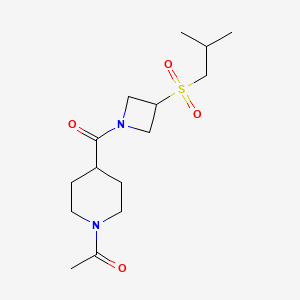 molecular formula C15H26N2O4S B2864855 1-(4-(3-(Isobutylsulfonyl)azetidine-1-carbonyl)piperidin-1-yl)ethanone CAS No. 1797885-93-8