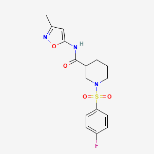 molecular formula C16H18FN3O4S B2864868 1-((4-氟苯基)磺酰基)-N-(3-甲基异恶唑-5-基)哌啶-3-甲酰胺 CAS No. 1021250-30-5