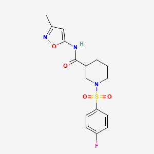 molecular formula C16H18FN3O4S B2864868 1-((4-fluorophenyl)sulfonyl)-N-(3-methylisoxazol-5-yl)piperidine-3-carboxamide CAS No. 1021250-30-5