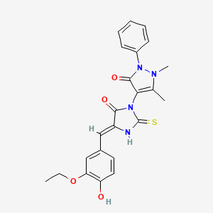 4-[(4Z)-4-[(3-ethoxy-4-hydroxyphenyl)methylidene]-5-oxo-2-sulfanylideneimidazolidin-1-yl]-1,5-dimethyl-2-phenylpyrazol-3-one
