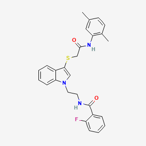 molecular formula C27H26FN3O2S B2864889 N-[2-[3-[2-(2,5-dimethylanilino)-2-oxoethyl]sulfanylindol-1-yl]ethyl]-2-fluorobenzamide CAS No. 532973-07-2