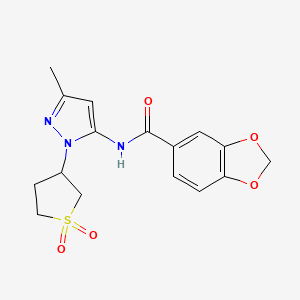 molecular formula C16H17N3O5S B2864890 N-(1-(1,1-dioxidotetrahydrothiophen-3-yl)-3-methyl-1H-pyrazol-5-yl)benzo[d][1,3]dioxole-5-carboxamide CAS No. 1170832-75-3