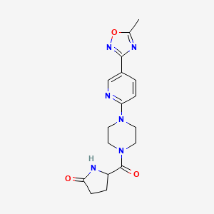 molecular formula C17H20N6O3 B2864892 5-(4-(5-(5-Methyl-1,2,4-oxadiazol-3-yl)pyridin-2-yl)piperazine-1-carbonyl)pyrrolidin-2-one CAS No. 1396567-46-6