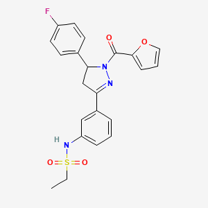 molecular formula C22H20FN3O4S B2864897 N-{3-[5-(4-fluorophenyl)-1-(furan-2-carbonyl)-4,5-dihydro-1H-pyrazol-3-yl]phenyl}ethane-1-sulfonamide CAS No. 865615-62-9