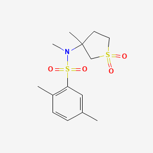 molecular formula C14H21NO4S2 B2864909 N,2,5-三甲基-N-(3-甲基-1,1-二氧代-1lambda6-硫杂环己烷-3-基)苯-1-磺酰胺 CAS No. 874788-13-3