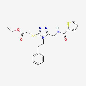 molecular formula C20H22N4O3S2 B2864922 ethyl 2-((4-phenethyl-5-((thiophene-2-carboxamido)methyl)-4H-1,2,4-triazol-3-yl)thio)acetate CAS No. 689748-66-1