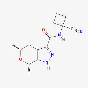 molecular formula C14H18N4O2 B2864940 (5R,7S)-N-(1-Cyanocyclobutyl)-5,7-dimethyl-1,4,5,7-tetrahydropyrano[3,4-c]pyrazole-3-carboxamide CAS No. 2418596-04-8