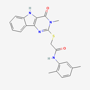 molecular formula C21H20N4O2S B2864949 N-(2,5-dimethylphenyl)-2-((3-methyl-4-oxo-4,5-dihydro-3H-pyrimido[5,4-b]indol-2-yl)thio)acetamide CAS No. 537667-90-6